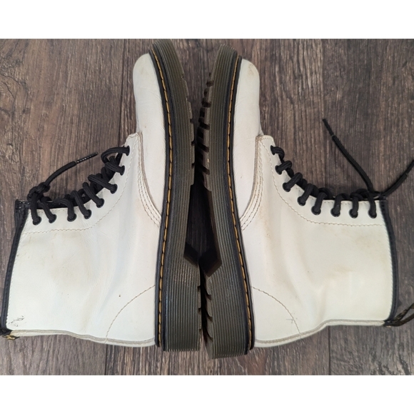 Doc Martens White Leather Combat Lace Up Side Zip Boots Size 3 - Picture 4 of 11